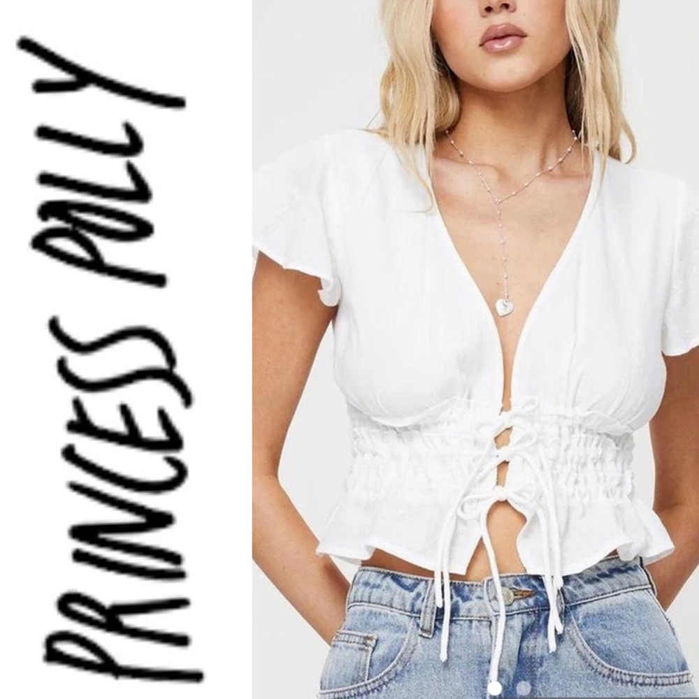 NWT Princess Polly white cotton Huddon lace up crop top